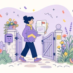 A person walking through a garden gate.
