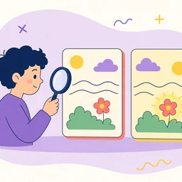 A person comparing two cards with a magnifying glass.